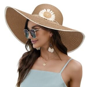 NWT Wide Brim Roll Up Summer Floppy Straw Beach Hat